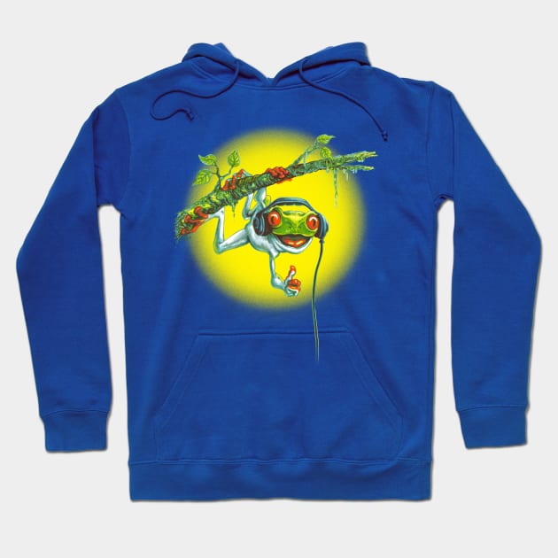 Tree Frog Chillin' With Music Headphones Hoodie by Mudge